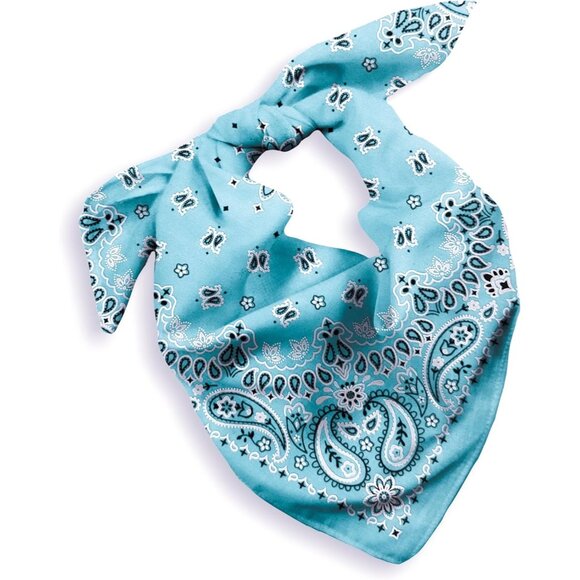 Women's Light Blue Cotton Bandana Large Cowgirl Handkerchief Headband Scarf - Picture 1 of 7